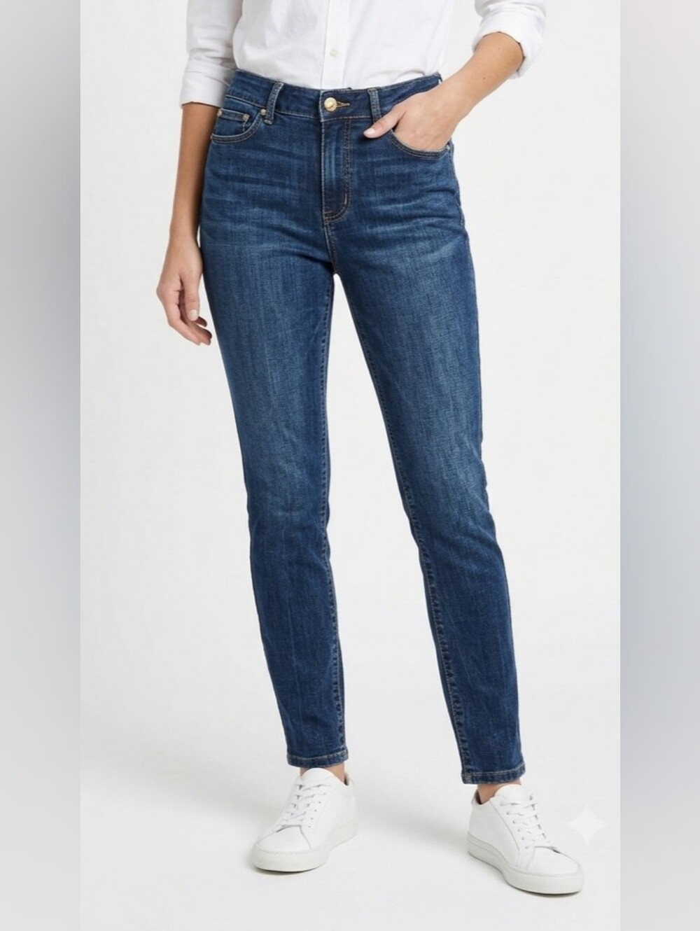 Seven7 Tummyless High Rise Skinny Jeans in Dark Blue Wash Size 14